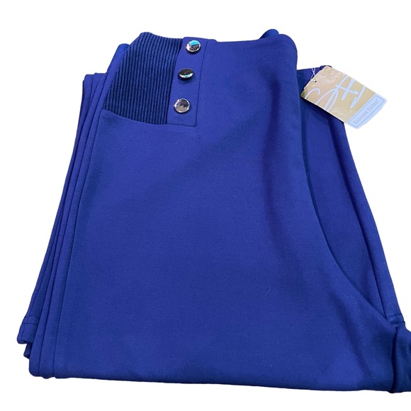 SUSANNE BETRO NWT BUTTON DETAIL HIGH WAISTER LEGGING PANT BLUE SIZE L - Picture 9 of 14